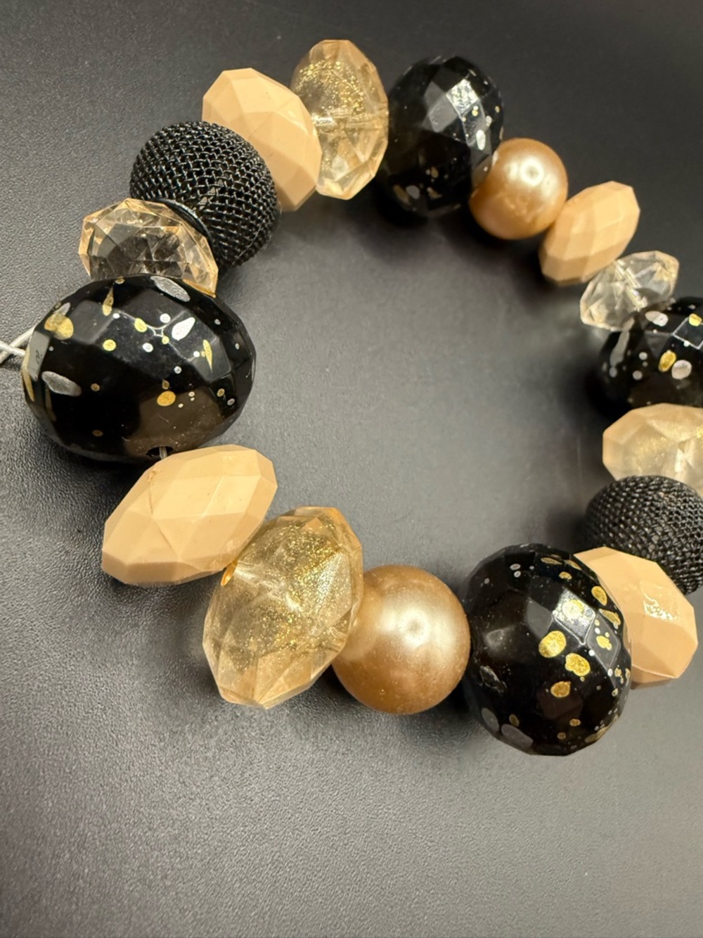 NWT New York & Company Black, Gold and Beige Beaded Stretch Bracelet - Picture 2 of 4
